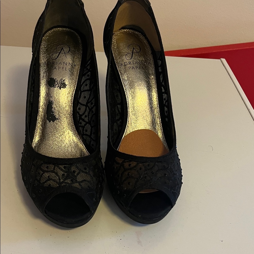 Preowned Adrianna Papell Elegant Black Peep Toe Heels